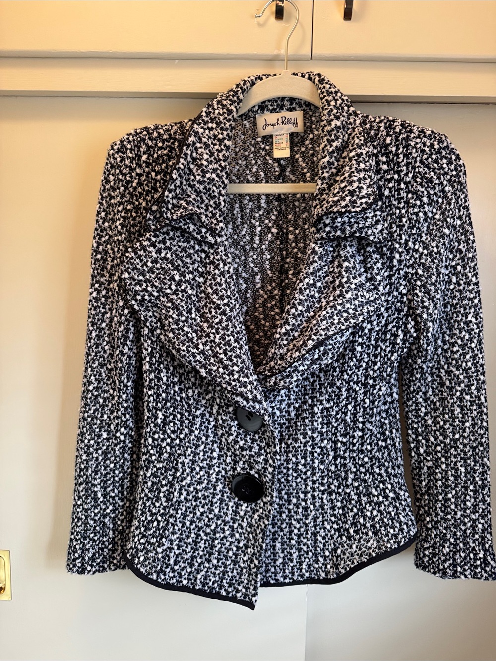 Joseph Ribkoff Black and White Textured Knit Blazer